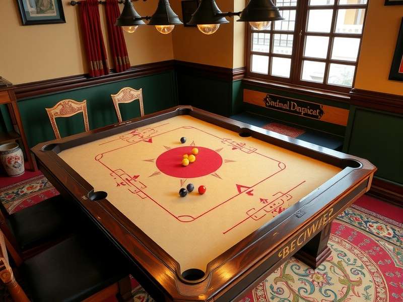 Professional Carrom Pool gameplay with coins and gems overlay