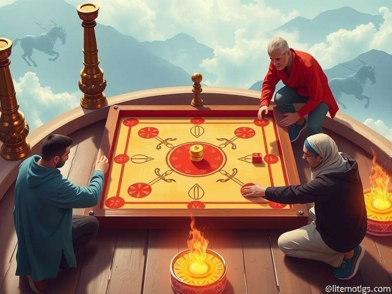 Professional Carrom board game setup with pieces and striker