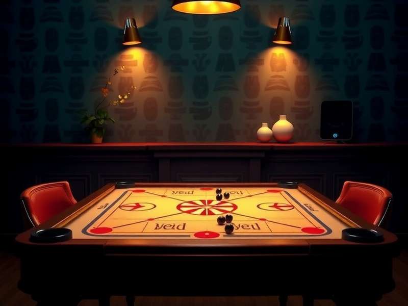 Professional Carrom board with discs arranged for a match