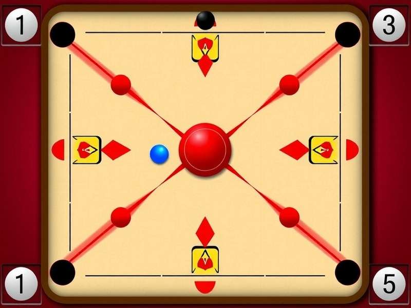 Carrom Pool game interface showing ads placement on mobile screen