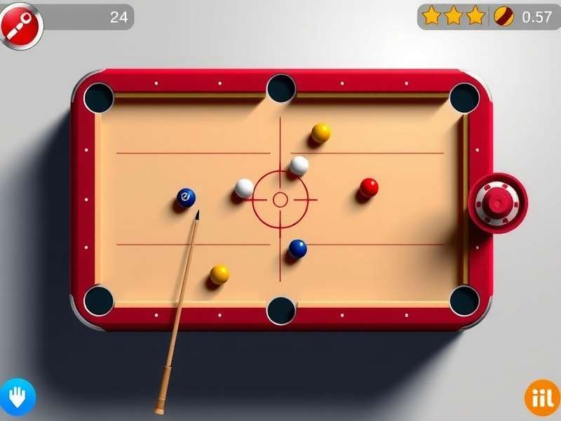 Carrom board with striker and discs in play