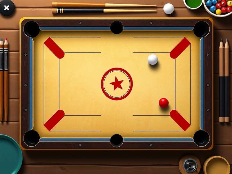 Person playing Carrom Pool game on a tablet in a competitive setting