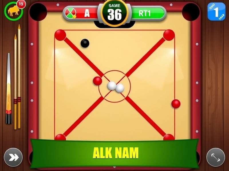 Carrom Pool Game Board with Coins and Strikers