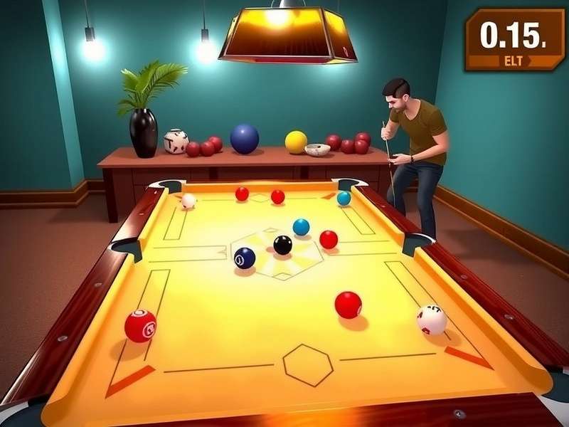 Professional Carrom Pool player executing a perfect queen cover shot