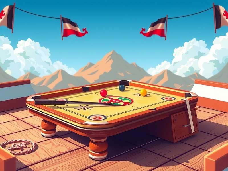 Professional tournament-grade Carrom Pool board with precise striker alignment