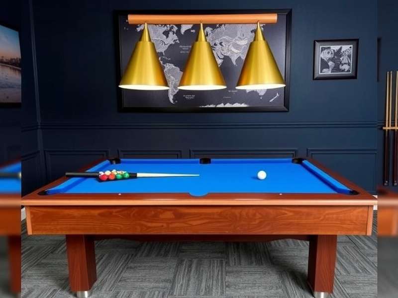 A professional Carrom Pool Table setup with discs arranged in the center, striker ready