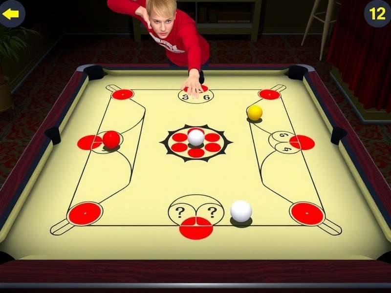 Diagram showing Carrom Pool bank shot angles and rebound paths