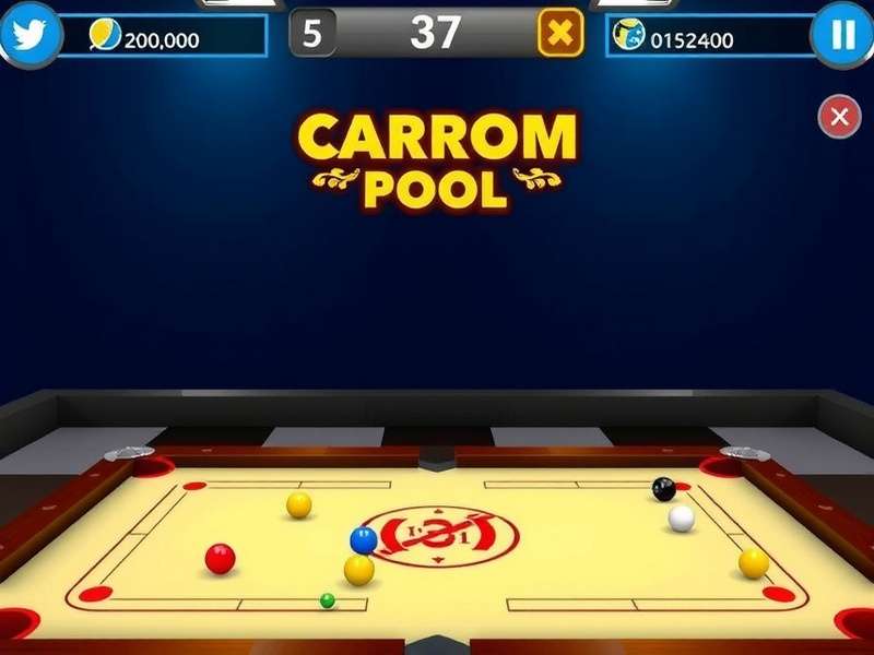 Carrom Pool board game setup with striker and coins