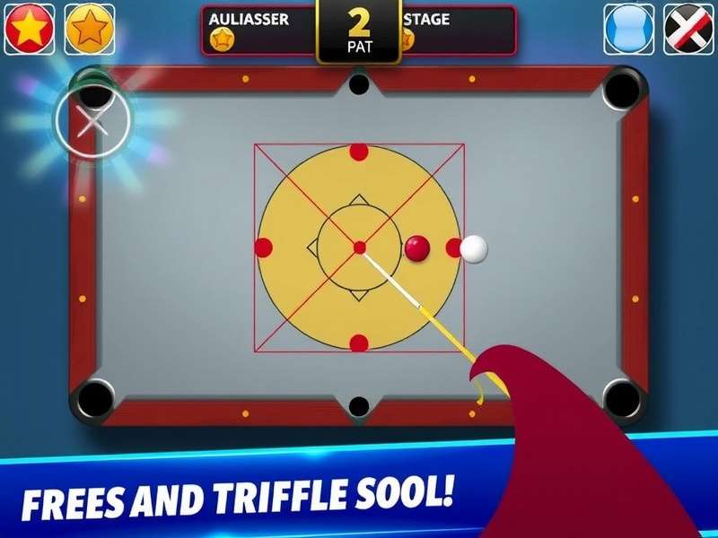 Carrom Pool Trick Shots training mode showing board layout with coins and striker