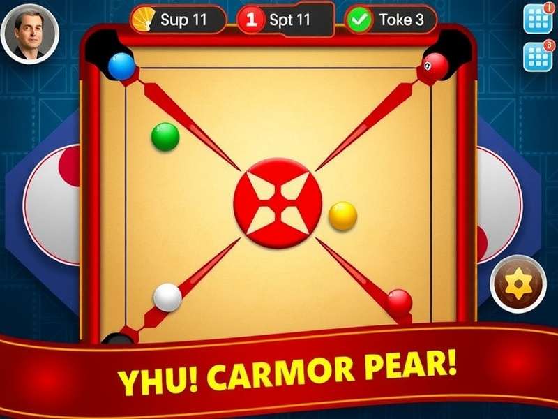 Carrom Pool disc game board with coins and striker ready for play