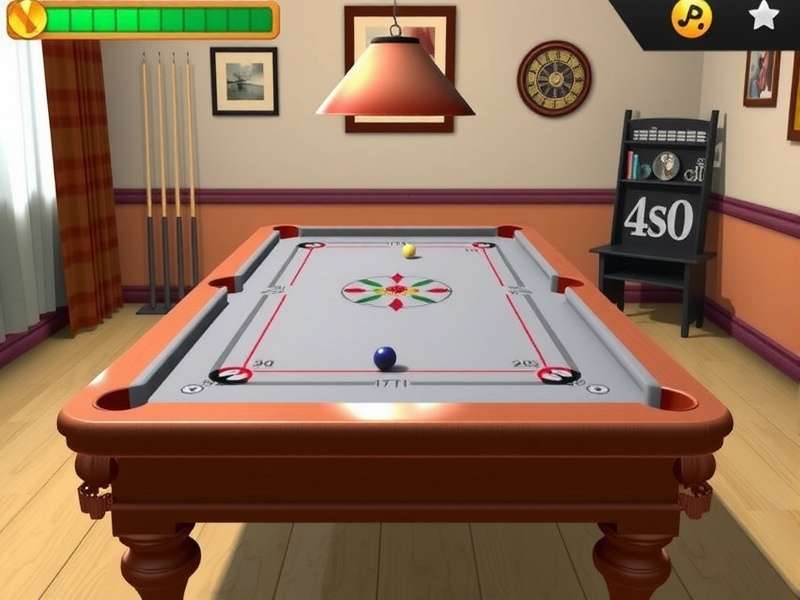 Carrom Pool board with coins and striker in action