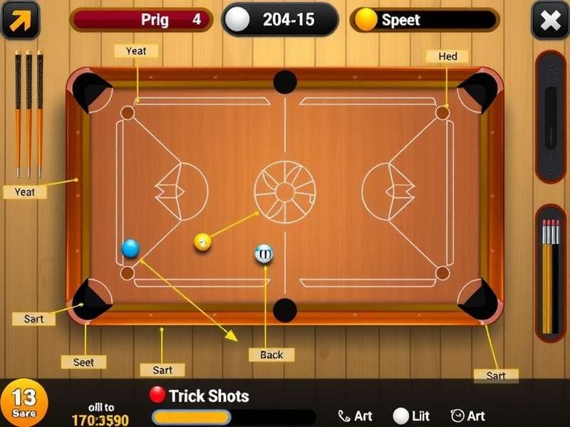 Carrom Pool board with striker and discs arranged for a trick shot practice session
