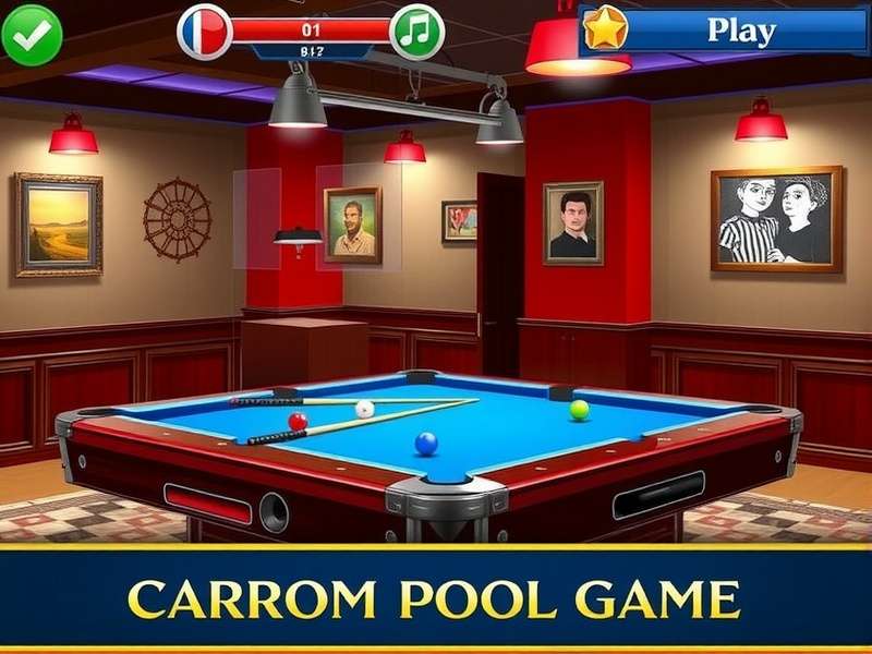 Carrom Pool game board layout with discs and striker in position